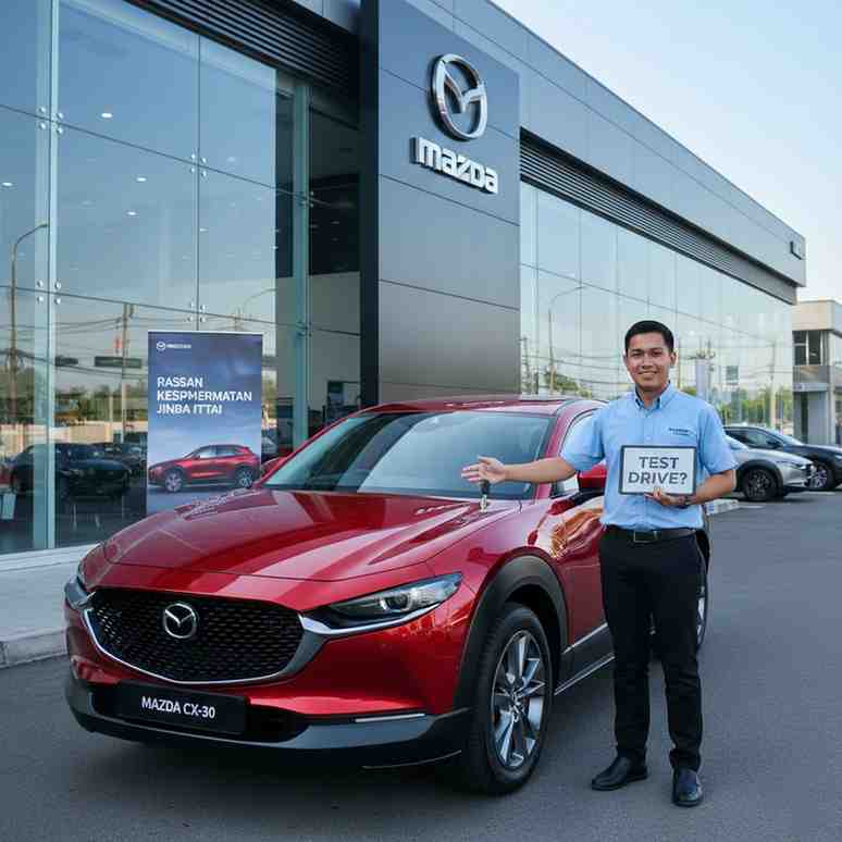 Desain Kodo Mazda CX-30 yang elegan memantulkan cahaya dan bayangan