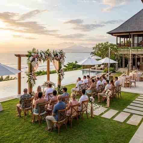 Luxury villas for rent in Bali ceremony setup overlooking the ocean