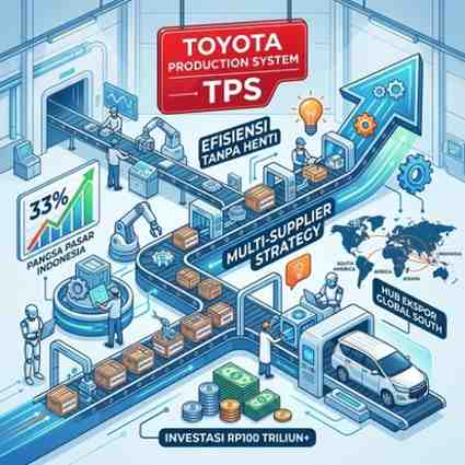 Proses perakitan mobil di pabrik Toyota Indonesia menggunakan Toyota Production System yang efisien